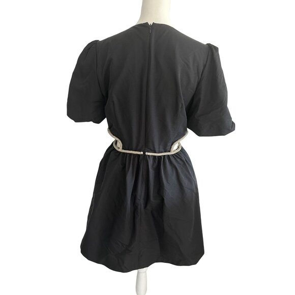 WAYF Black Jeweled Cutout Puff Sleeve Dress Size M - Picture 7 of 8